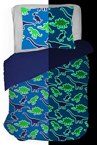 Jay Franco Trend Collector Dino Glow in The Dark Twin Comforter & Sham Set - Super Soft Kids Bedding Features Dinosaurs - Fade Resistant Microfiber