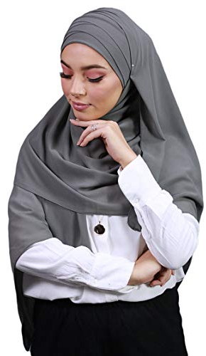 Hijab, aus Crêpe-Musselin, mit integrierter Haube, dunkelgrau, One size