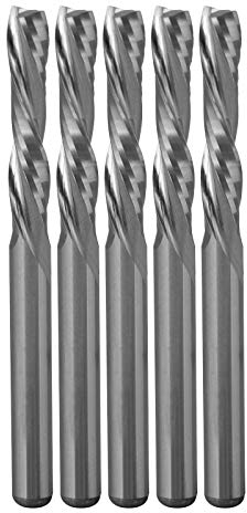 5 Pcs Down Cut Router Bits CNC End Mill, 2 Flutes Spiral Milling Cutter Tools, Solid Carbide CNC Bits with 1/8 inch (3.175 mm) Shank and Cutting Diameter CNC Mill Sets for Wood MDF Engraving