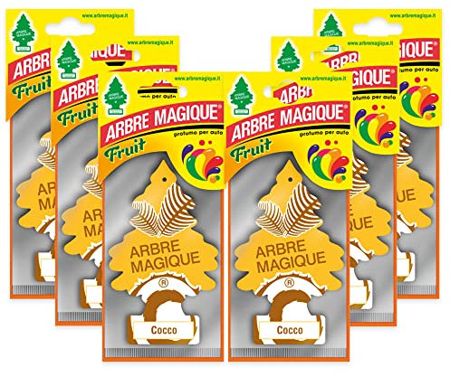 Arbre Magique Mono, Parfumeur de voiture, Parfum de noix de coco, exotique et fruité, dure jusqu'à 7 semaines, fabriqué en Italie, paquet de 6.