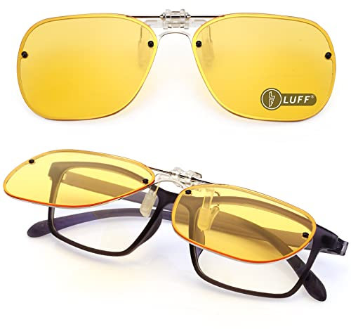 LUFF Polarized Clip-on Sunglasses,Retro Classic Flip Up Clip on sunglasses,Outdoor Sports Running Fishing UV Protection Lens,Unisex (Yellow)