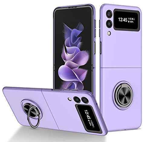 COQUE Custodia per Galaxy Z Flip 3 5G Cover, Pellicola Shell All-inclusive Custodia per telefono con supporto video ad anello, Cover pieghevole per Samsung Galaxy Z Flip 3 5G-Viola