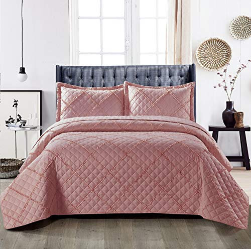 B&B Decorative Bedspreads King Size Bed Quilt Throws -Polyester Filling Reversible Embossed Bedspreads & Coverlets - 240x250cm King Size Bed Throw Christmas Bedding Set, Rose