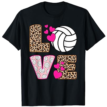 Pallavolo delle donne della stampa del leopardo di pallavolo di amore sveglio Maglietta