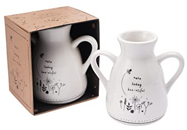 CGB Giftware | Twin Handle Ceramic Bud Vase | ‘Make Today Bee-utiful’ Slogan | Flowers | White Black | Gift Box | Send With Love Range | GB06498