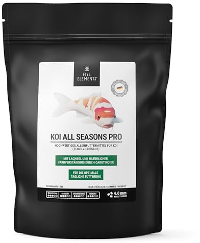 FIVE ELEMENTS® Koi All Seasons Pro | 1,4 kg 4,5 mm | hochwertiges Futter für Koi | ideal für Frühjahr | Lachsöl | Carotinoide zur natürlichen Farbverstärkung