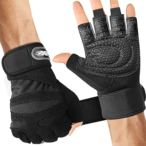 Gym Gloves for Men & Women - Weightlifting Gloves with Wrist Support & Padded Palm Protection - Breathable for Weightlifting, Training, Fitness, Cycling, Hanging & Pull-ups (L)