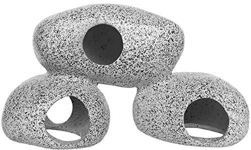 SLOCME Aquarium Steinhöhlen Dekoration – Buntbarsch Höhlen für Garnelen, Buntbarsch versteckt die Zucht und Laichen, Fische können durch das Felsenloch Schwimmen, 3 Steine