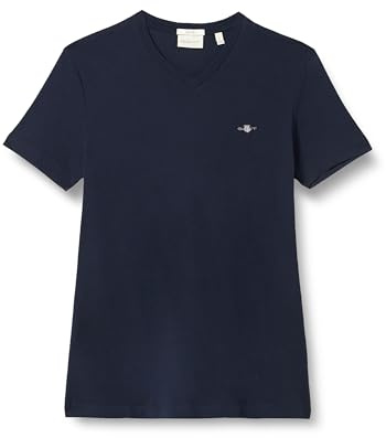 Gant Herren Slim Shield V-Neck T-Shirt T Shirt, Evening Blue, 4XL EU