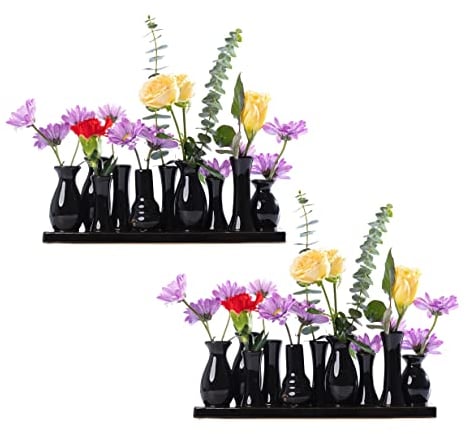 Jinfa Handgefertigte kleine Keramik Deko Blumenvasen Set aus 10 Vasen in schwarz (2 Set)