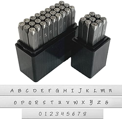 Metallstempel für Schmuck-Stempelset, Metallstempel-Set, VIN-Zahlen-Stempelset, Buchstaben-Stempel, Buchstaben- und Zahlenstanzer-Set, 3 mm (handgeschriebene Schriftart)
