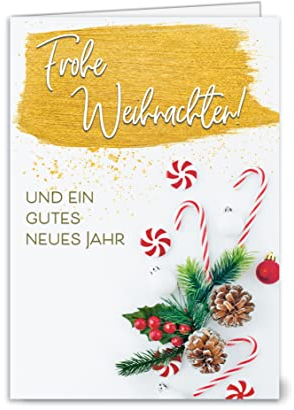 15 Weihnachtskarten & 15 Umschläge– Klappkarten SET, modern Christmas, Weihnachtsgruß, Motiv: „Zuckerstange“