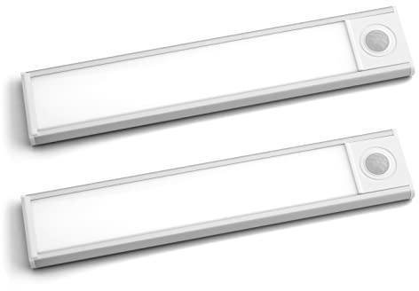 PRECORN 2er Set I 20 cm Sensor Licht silber mit 34 LED´s Schrankbeleuchtung Lichtleiste USB-C wiederaufladbar Schranklicht mit Bewegungsmelder LED Küchenleuchte Kleiderschrank Nachtlicht Treppe