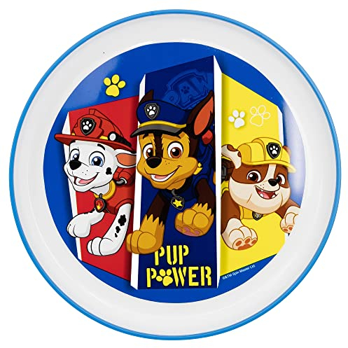 Plato infantil reutilizable bicolor con base antideslizante de La Patrulla Canina
