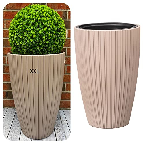 Blumenkübel Blumentopf Pflanzkübel mit Herausnehmbaren Einsatz Rund 3D Effekt Dekorativ Größe XXL (Taupe)