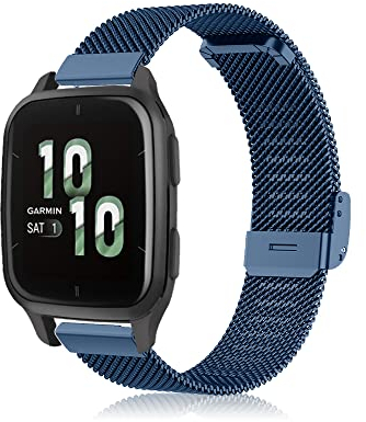 Niboow 20mm Armband für Garmin Venu Sq 2/Venu Sq 2 Music/Venu 2 Plus/Venu Sq/Venu Sq Music, Metall Uhr Armbänder für Garmin Vivoactive 5/Vivoactive 3/Vivoactive 3 Music/Forerunner 245 - Blau