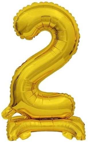 Stehballon * Zahl 2 - Goldfarben * als Deko für Geburtstag und Party | 38cm, für Luft | Zahlen Kindergeburtstag Partydeko Ballon Luftballon