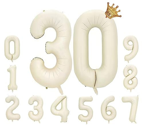 Foil Luftballon 30 Helium Folienballon Zahlen Ballon XXL Folien Milchig Weiß Ballon 30 Geburtstag 100cm/40inch