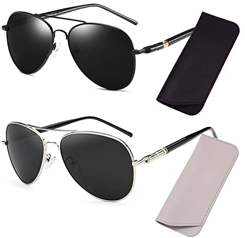 Osuter Pilotenbrille Herren, 2PCS Sonnenbrille Polarisiert Unisex Fliegerbrille UV400 Schutz Piloten Brille Fahrerbrille mit 2PCS Brillenetui für Fahren Angeln Draußen