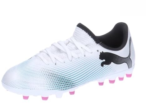 PUMA Future 7 Play MG Jr, Soccer Shoe, White Black-Poison Pink, 38 EU