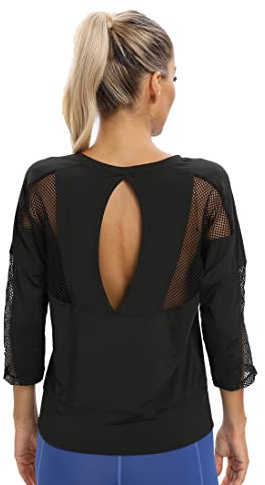 Workout-Shirts für Damen, Damen-Mesh-Sportshirt, Yoga-Gymnastik-Tops, Sportbekleidung, 3/4-Ärmel, Workout-Tops für Damen