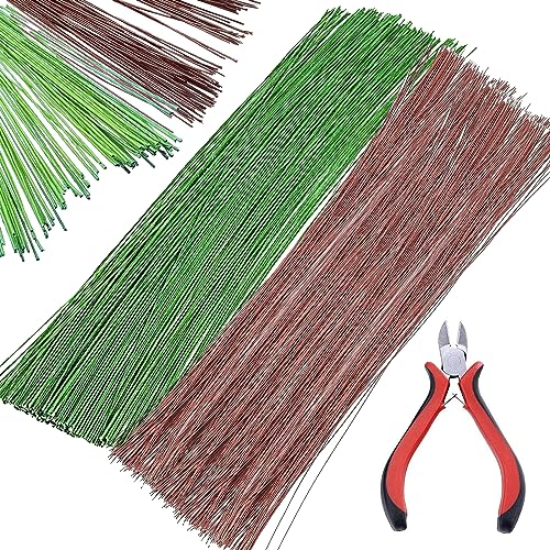 Woohome Trousse à Outils Arrangement Floral, 400 Pcs Floral Wire et Pince Coupante pour Bouquet de Mariage DIY, Fleurs Artificielles Décorations de Bouquet de Mariage Artisanat Art