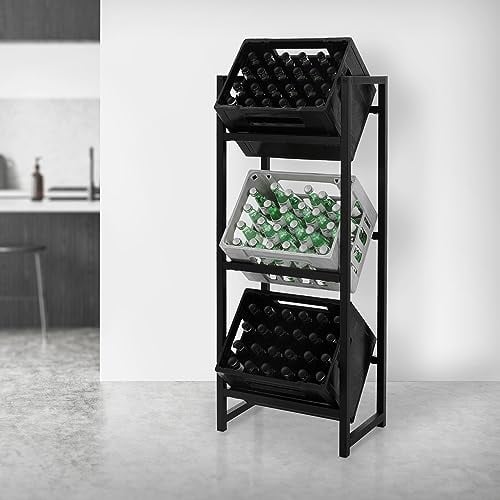 ML-Design Étagère pour Caisses de Boissons 3 Caisses, 47x31x116,5 cm, Acier, Indépendante, Étagère sur Pieds pour Caisses de Boissons, Support Rangement de Bouteilles, Ideal pour Garage/Cave/Magasin