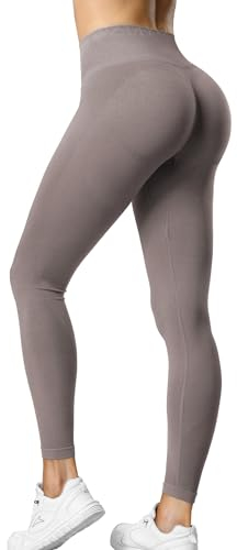 ZAAYO Sport Leggings Damen High Waist Scrunch Butt Gym Leggings Seamless Blickdicht Sporthose für Sport Yoga Fitness Workout Taupe Medium