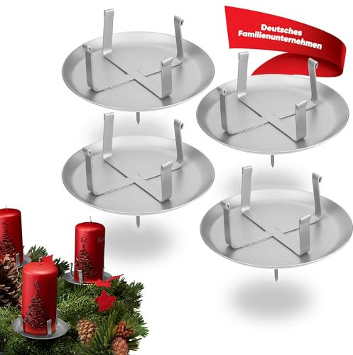 WIKAKERZEN Adventskerzenhalter 4er Set – Silber, ohne Dorn – stabile Kerzenhalter für Adventskranz, LED & Wachskerzen – Kerzenstecker Ø 7 cm Kerze