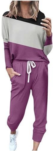 AMhomely Tracksuit Womens Full Set Lounge Wear Sets Sweatsuits Oversized Solid Color Long Sleeve Shirts High Waist Wide Leg Joggers Warm Cosy Soft Nightwear Holiday Dailywear
