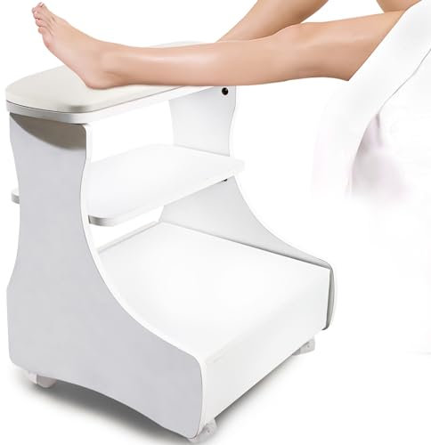Kalolary Pedicure Foot Rest, Manicure Foot Rest with Wheels PU Leather Home Beauty Footrest Pedicure Foot Stool Stand for Easy-at Home Salon Use (White)