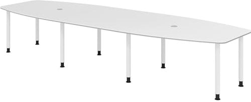 bümö Konferenztisch oval 400x130 cm großer Besprechungstisch in weiß, Besprechungstisch mit Gestell in weiß, Meetingtisch für 14 Personen, XXL-Tisch für Besprechungsraum & Meeting