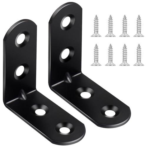 12 Stück Winkelverbinder Schwarz 40×40×16mm, Jeboler Kleine Winkel Kohlenstoffstahl Metallwinkel 90 Grad Stuhlwinkel Mit 48 Stück Schraube, Winkel Stütze für Holz Möbel Tabelle