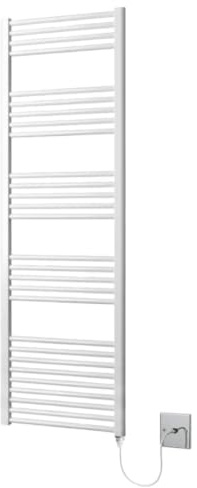 Greened House White Electric Heated Towel Rail Straight 500mm W x 1600mm H | Flat, Bathroom Radiator, Towel Warmer