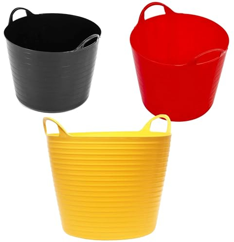 40 Litres Strong Robust Flexible Tubs Multi Purpose Storage Container Bucket Black Yellow or Red Coloured For Garden & Home (10, Black)