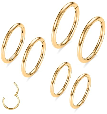 Fitbitop 6 Stück Nasenpiercing Ring, Chirurgenstahl Nasenring Piercing Clicker Piercings Set Nasenring Piercing, Nostril Piercing, Nasenring Gold, Piercing Ring 6mm 8mm 10mm