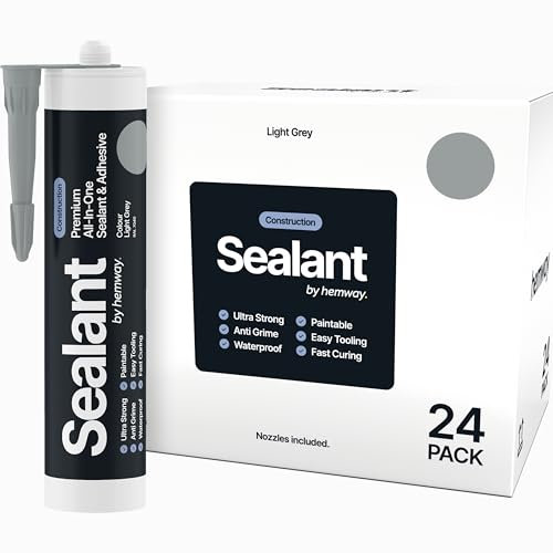 Hemway - Construction All-In-One Hybrid Polymer Sealant & Adhesive - Light Grey | Anti-Mould, Waterproof & Paintable | 300 ml (24 Pack)
