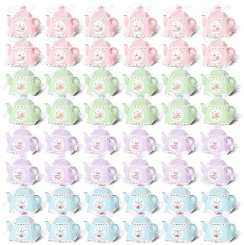 Lemecima 48 Pcs Tea Party Favor Boxes Vintage Floral Teapot Box Flower Tea Party Gift Boxes Teapot Candy Box Tea Party Decorations for Tea Time Garden Wedding