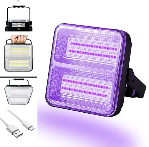 LED Rechargeable Work Light 9600mah 100W, 3000LM Portable Floodlight with USB Port, Blacklight, Security Lights Waterproof Outdoor Emergency for Fishing,Hiking,Car Repairing,Halloween [Energy Class E]