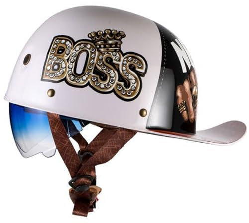 Mezzo Casco Moto Berretto Baseball Con Omologazione ECE Casco A Mezza Conchiglia Con Visiera A Scomparsa Uomini e Donne Casco Jet Stile Vintage per Scooter Ciclomotore Berretto Baseball Adulti Casco