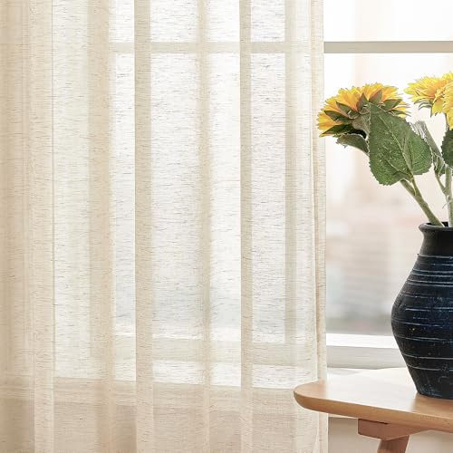 Deconovo Voile Gardinen mit Ösen Gardinenschal Halbtransparent Vorhänge Wohnzimmer Dekoschal Vorhang Leinenoptik für Schlafzimmer Luftig Lichtdurchlässig, 280x140cm(HöhexBreite), Hellbeige, 2er Set