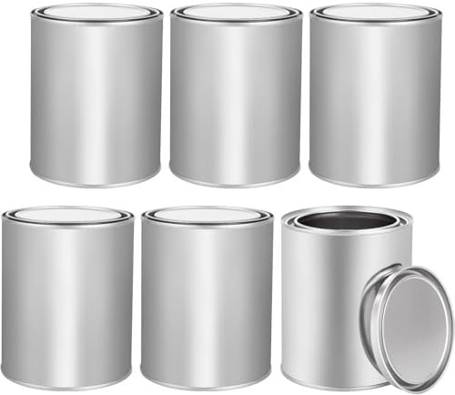 LDXDRU 6 Pack 1L Tinplate Paint Cans with Lids, Empty Paint Tins, Multipurpose Paint Storage Container Bucket for Arts Crafts DIY Projects Garage Organization