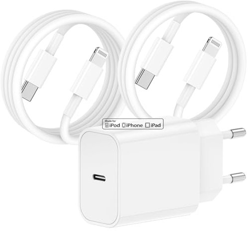 QZVOO Caricatore iPhone con Cavo Lightning 1M+2M, [Certificato MFi] 20W USB C Rapido Caricabatterie per iPhone 14/13/12/11 Pro Max/Pro/XS/XR/X/SE/8/7,PD 3.0 Type C Spina Adattatore