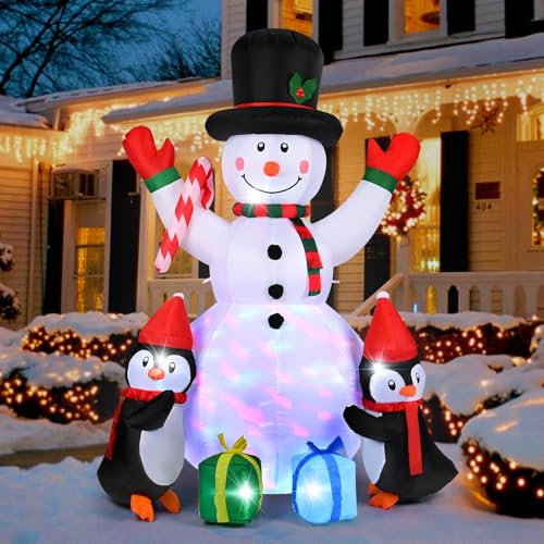 Aufblasbarer Weihnachtsmann mit Schlitten XXL,GuKKK Aufblasbare Weihnachts Dekoration für Draußen, Rentiere Santa Claus Deko LED Beleuchtet, IP44 Aufblasbare Hofdekoration, inkl (Snowman)