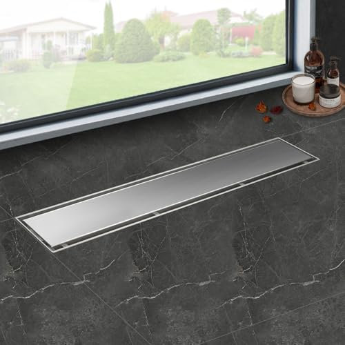 iYueMps Canaletta Scarico Doccia 40cm 2 in 1 in Acciaio Inox,Scarico Doccia con filtro antiodore e filtro per capelli,Canalina Doccia Filo Pavimento,Scarico Rapido