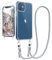 Ciciber Handykette Hülle für iPhone 12/12 Pro Handyhülle mit Band und Schutzfolie, Transparent Case mit Schnur zum Umhängen Kordel Necklace Hülle Schutzhülle für iPhone 12/12 Pro 6.1, grau