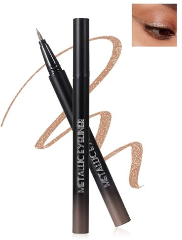 Metallic Glitter Liquid Eyeliner, Braun Diamond Glitzer Eye Liner Bunt, Wasserfest Langanhaltend 24H Eyeliner Stift, Ultrafeine Feder für Gleichmäßigen Fluss, Hochpigmentiert Wischfest Augen-Makeup-05