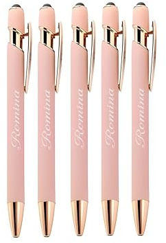 FORYOU24 - Kugelschreiber mit Gravur, Rosegold | 5er Pack Farbe - Zuckerwatten Rosa - Personalisierte Stifte Hochwertig Kullis mit Wunschtext & Logo, Auswechselbare Mine | 1MM Strichstärke