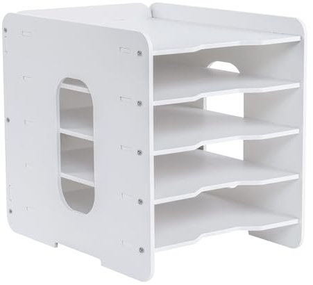 Hotyin Letter Tray Paper Organiser, 5 Tiers Desk File Organiser, A4 Paper Sorter Organiser for Office, Home, School Supplies, White