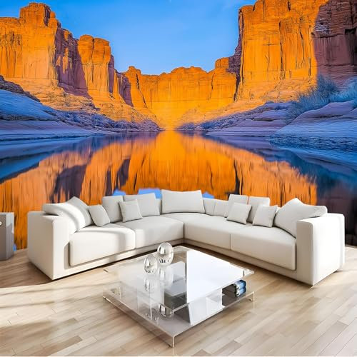 Wandtapete Blue Canyon Fototapete, Goldener Sandstein Dekoration Wand-Dekor, 300 x 210 cm (B x H) Tapete Panorama Poster Für Mädchen, Jungs Schlafzimmer Wohnzimmer